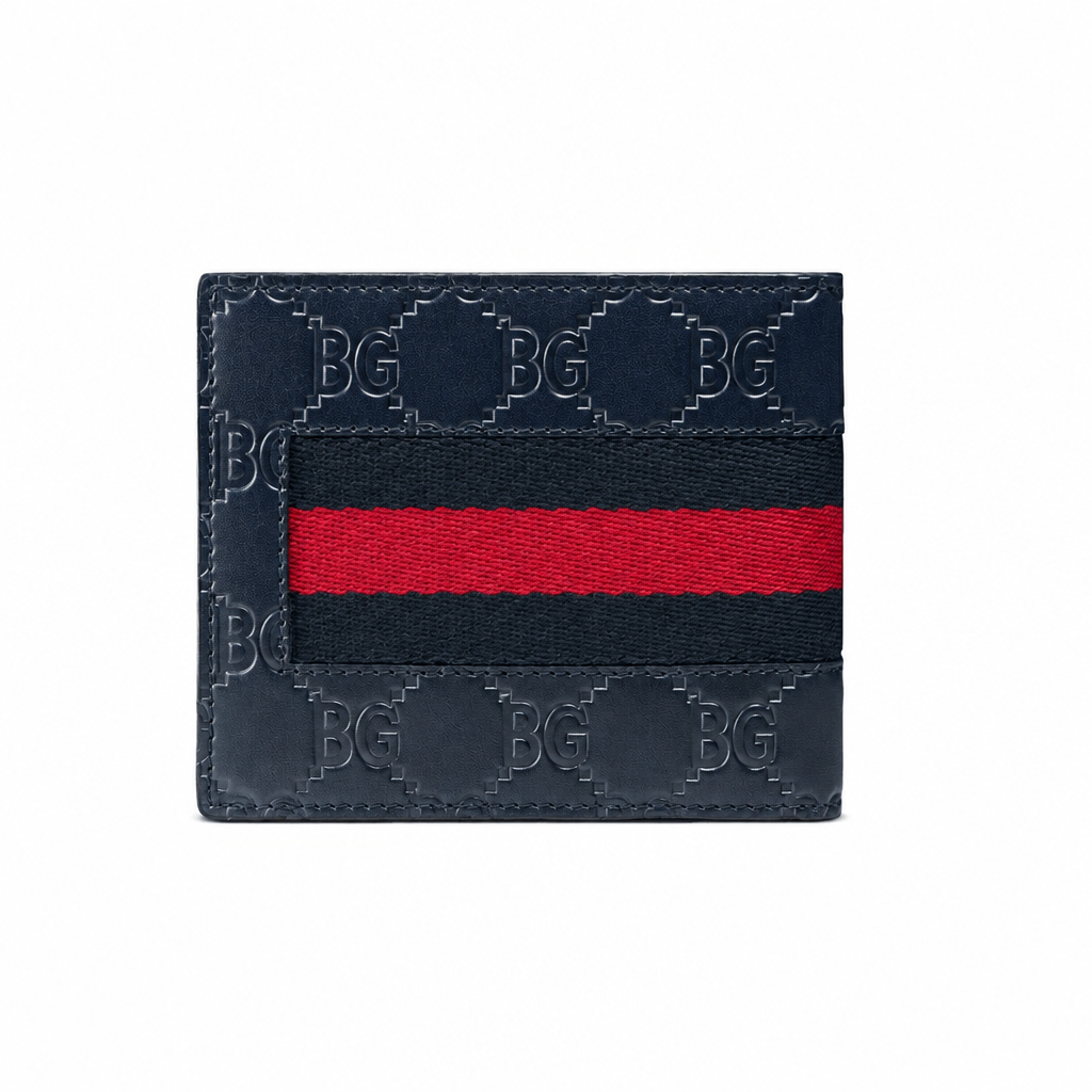 Bifold Wallet in Blue with Signature Web, 8 Card Slots