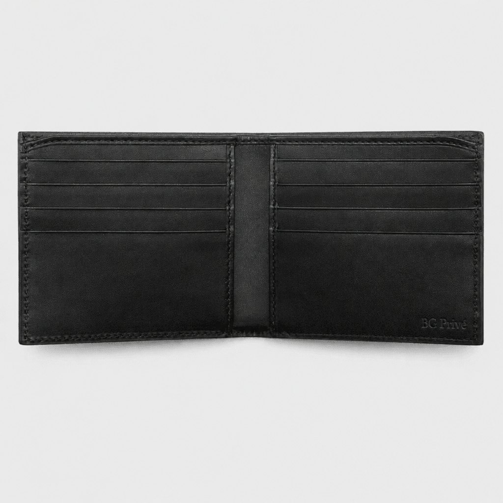 Bifold Wallet in Beige/Ebony with Black Leather Interior