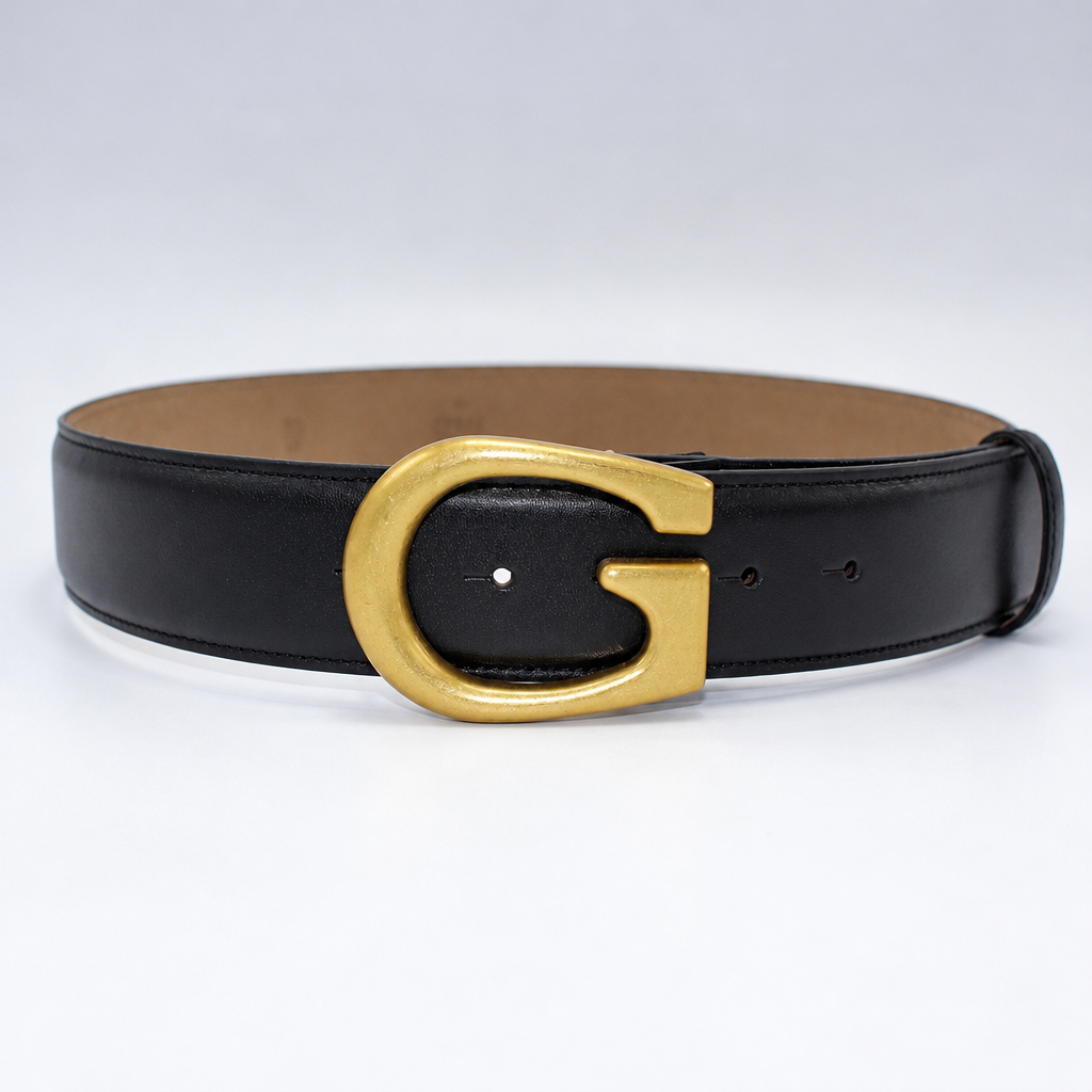 Chunky G Belt in Black Calf Leather