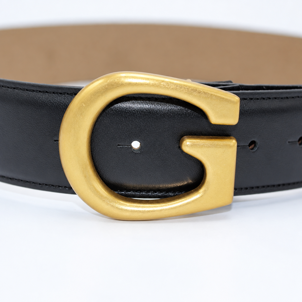 Chunky G Belt in Black Calf Leather