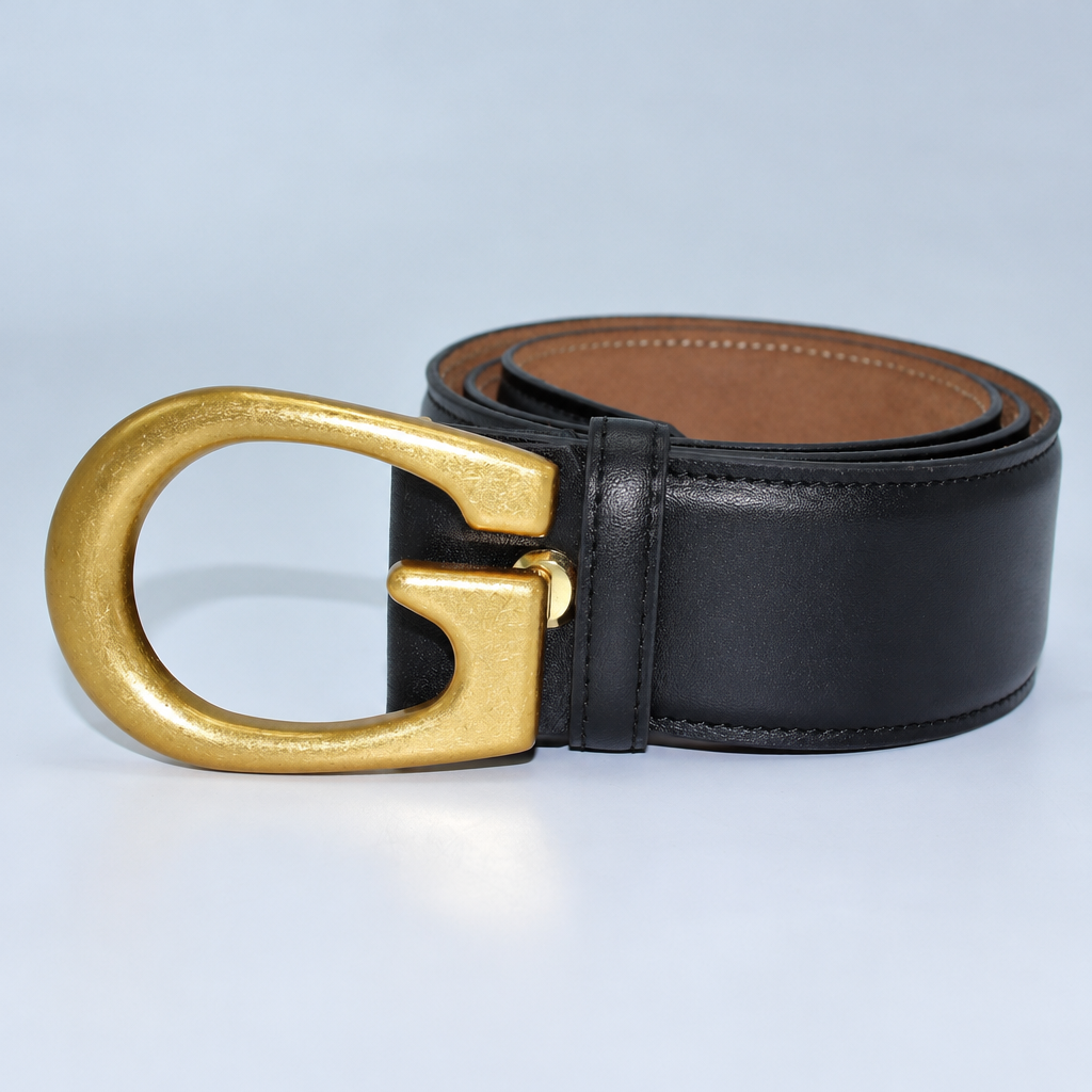 Chunky G Belt in Black Calf Leather