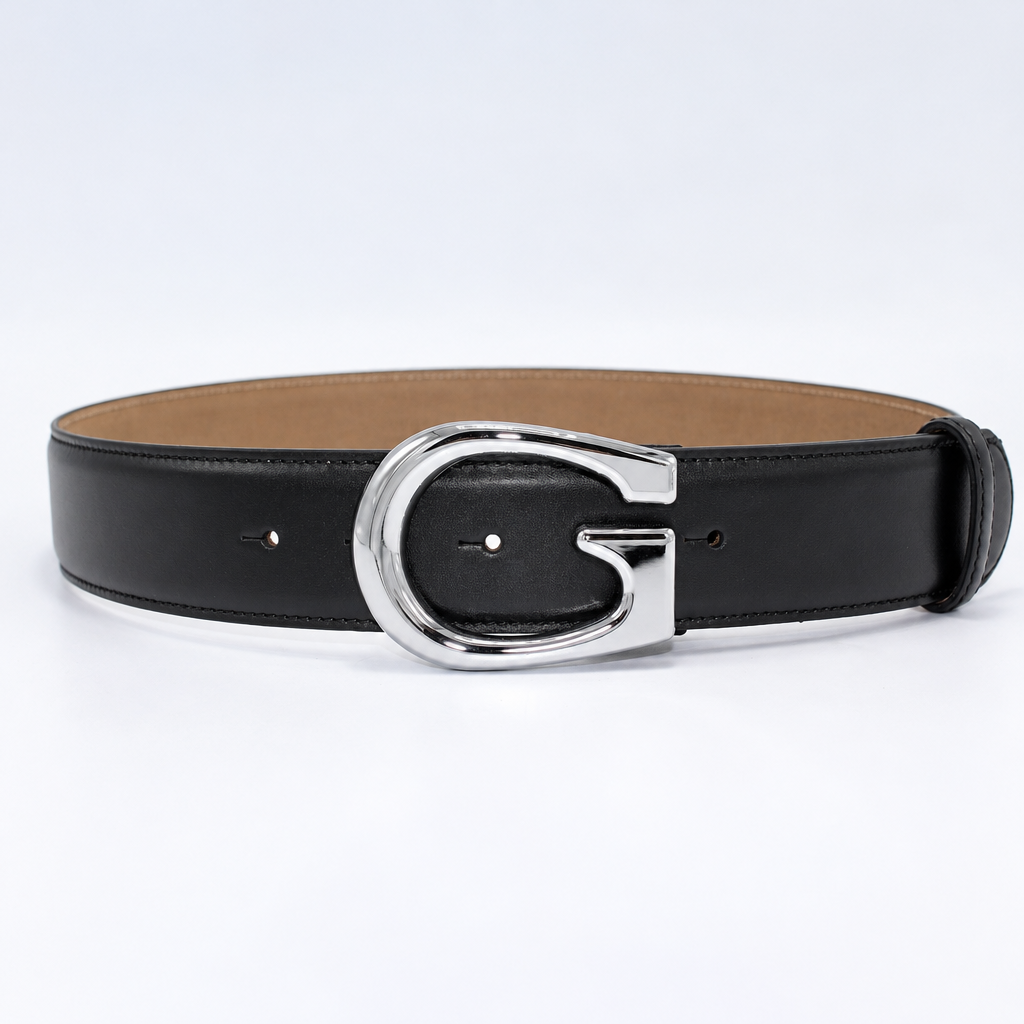 Black Leather Single G Buckle Belt