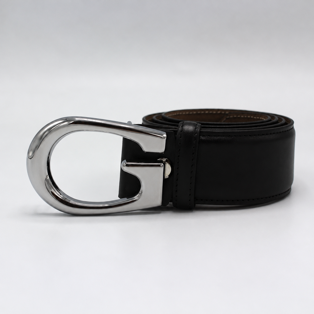 Black Leather Single G Buckle Belt