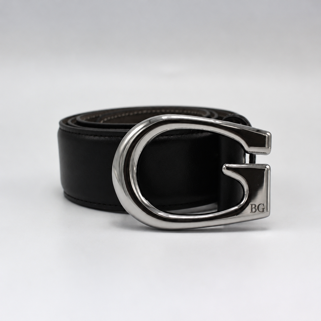 Black Leather Single G Buckle Belt