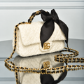 Mini Flap Bag with Top Handle in White and Black Tweed