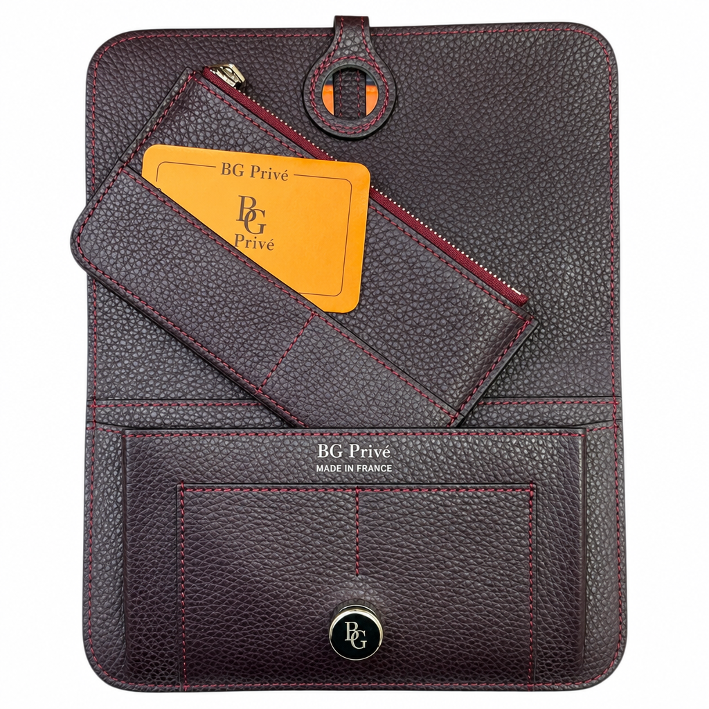 Dogon Duo Wallet in Dark Burgundy Grained Leather