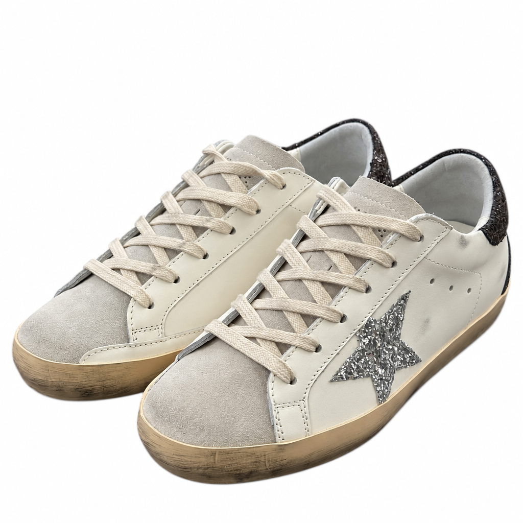 Golden Goose Super-Star Women's Sneakers with Silver Glitter Star