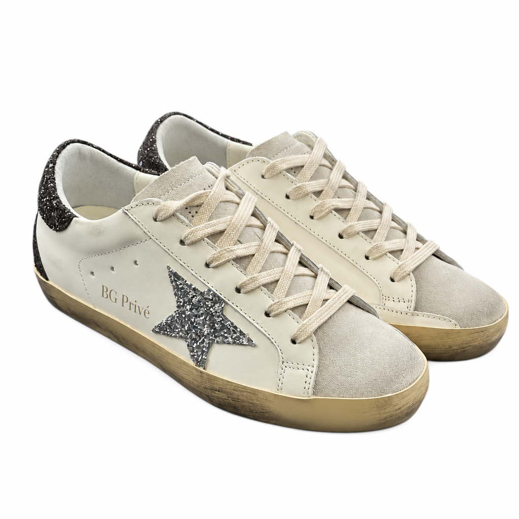 Golden Goose Super-Star Women's Sneakers with Silver Glitter Star