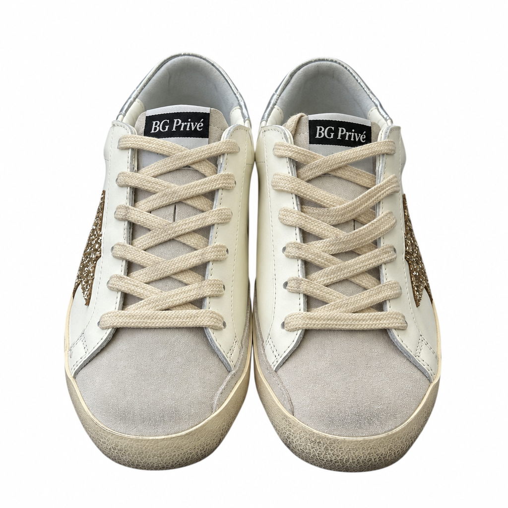 Golden Goose Super-Star Women's White Sneakers with Gold Glitter Star