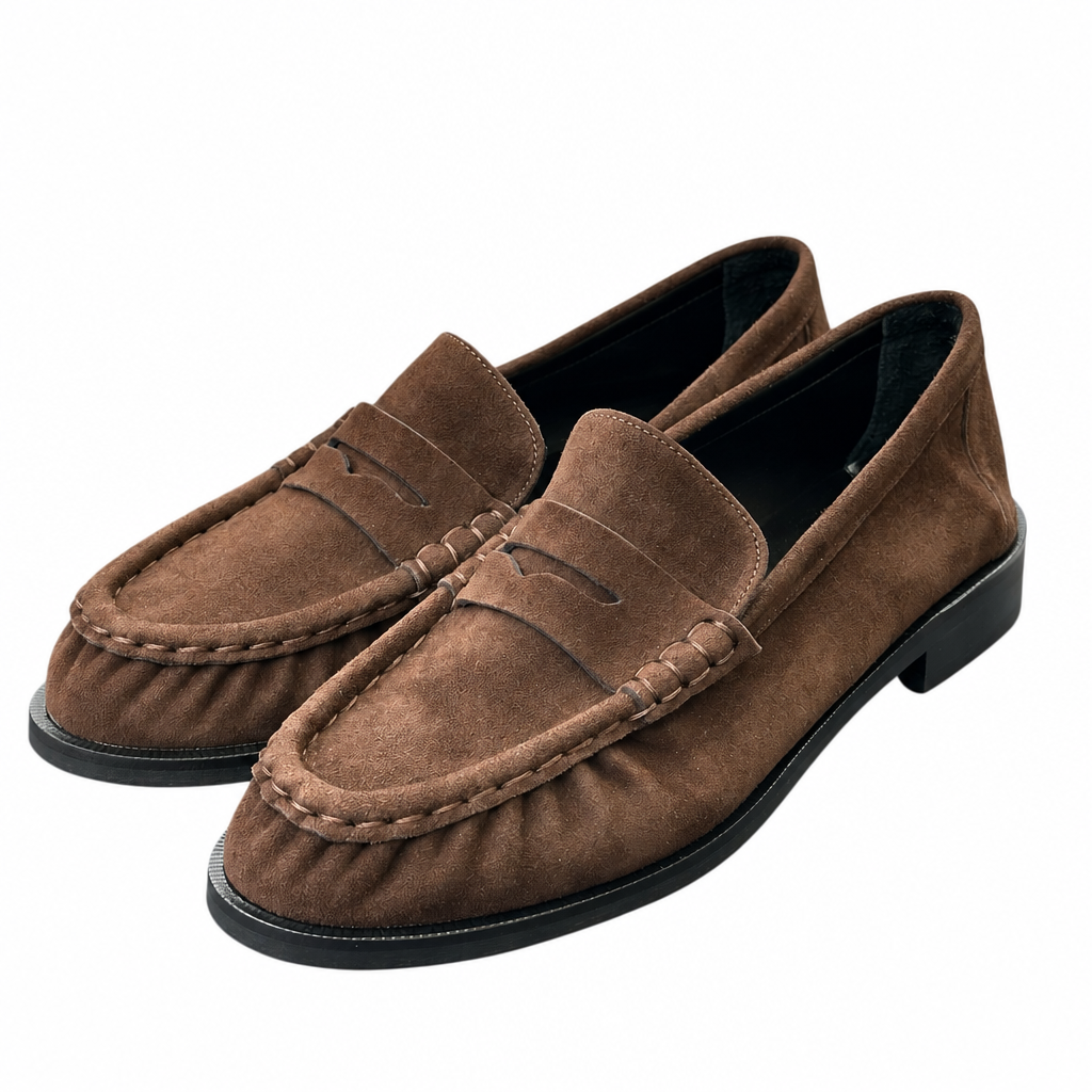 Laurent Cassandre Brown Suede Penny Loafers