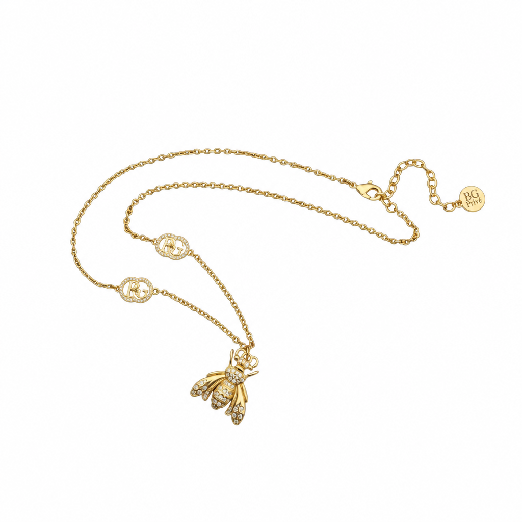 Bee Necklace, Logo Bee Pendant - Gold-Tone