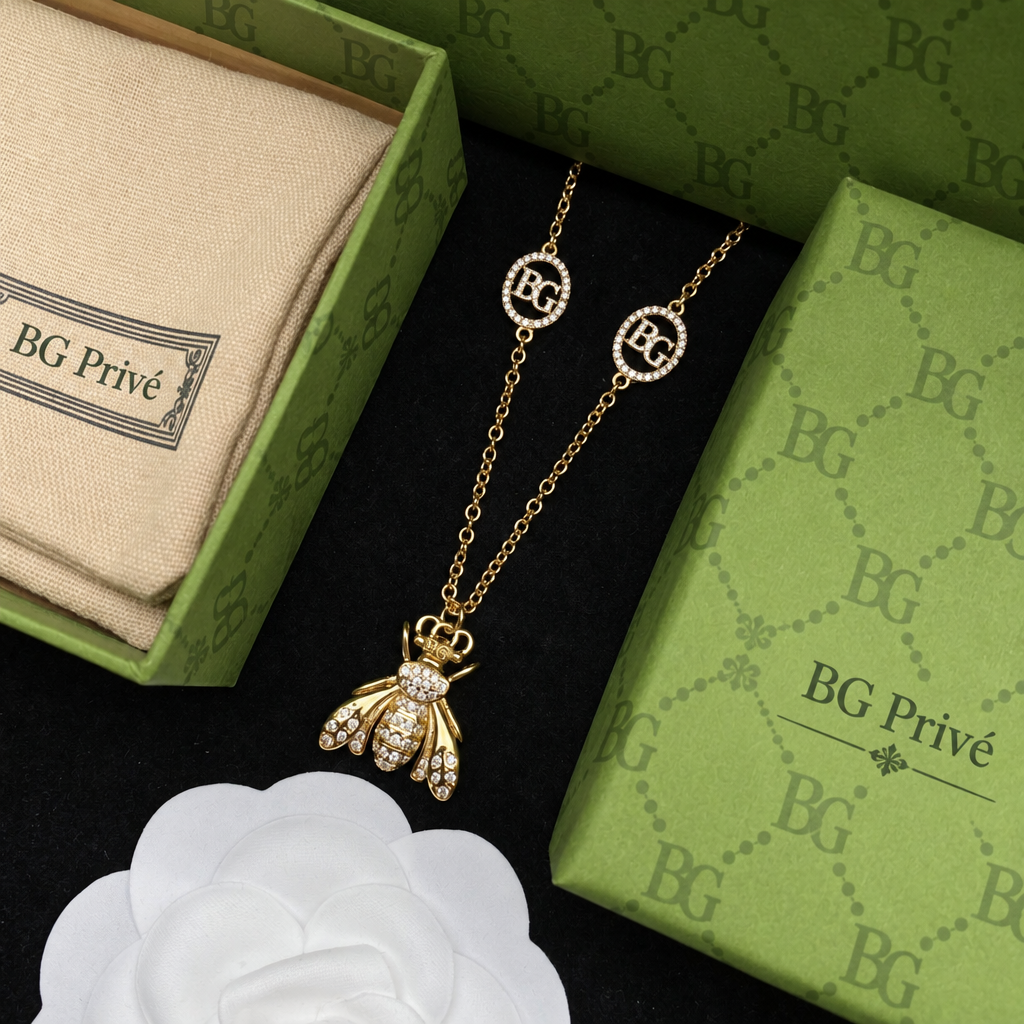 Bee Necklace, Logo Bee Pendant - Gold-Tone