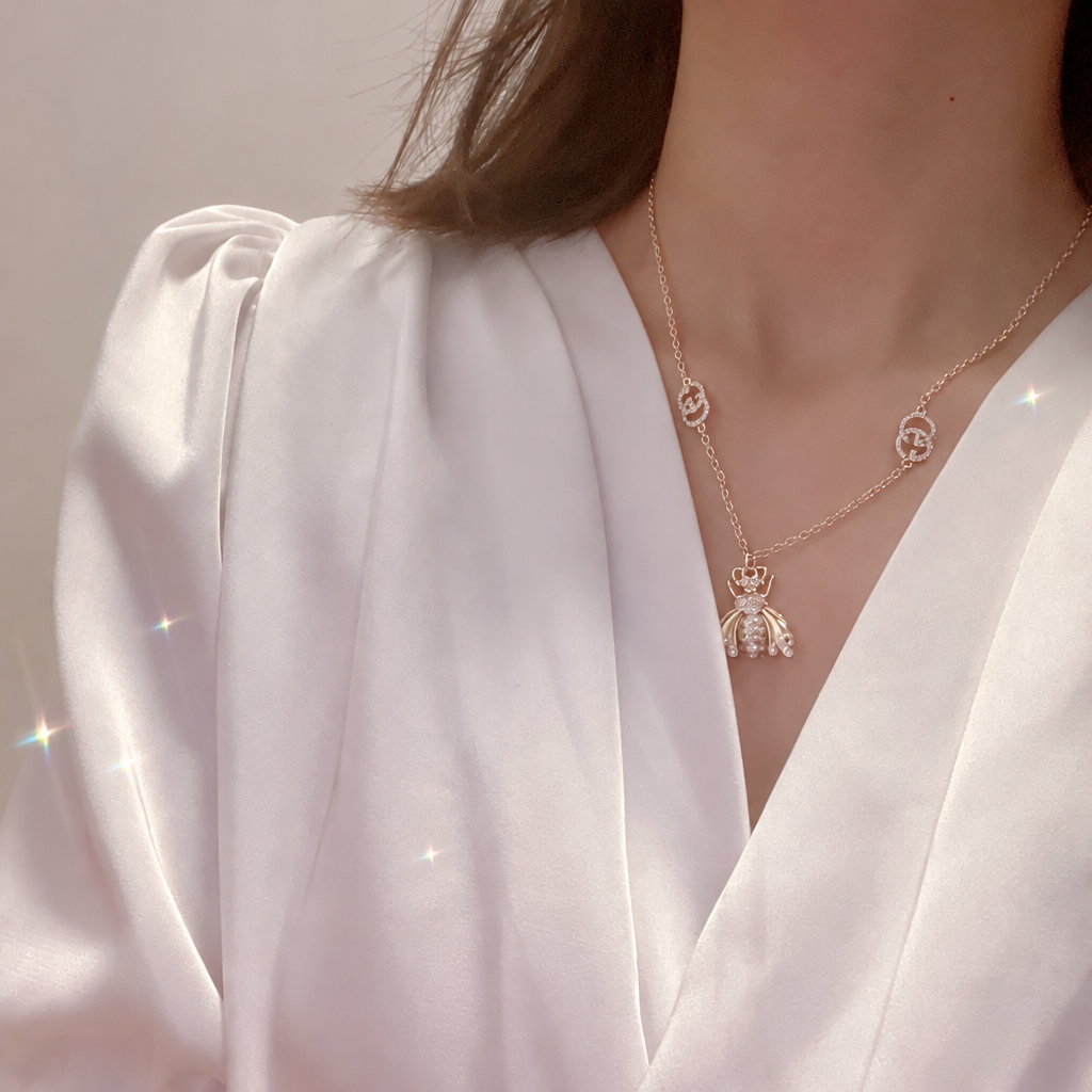 Bee Necklace, Logo Bee Pendant - Gold-Tone
