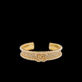 Gold-Tone Crystal and Pearl Interlocking Wide Cuff Bracelet
