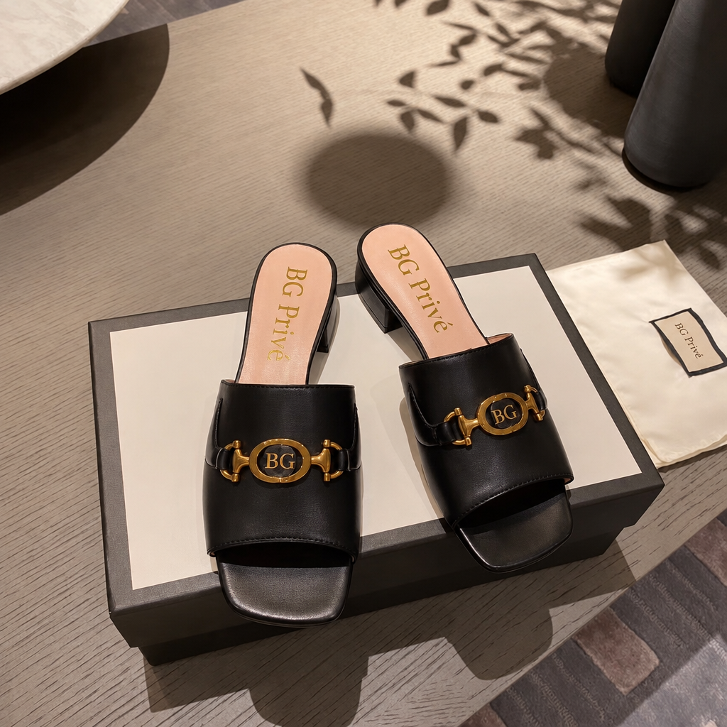 Zumi Leather Slide Sandal in Black