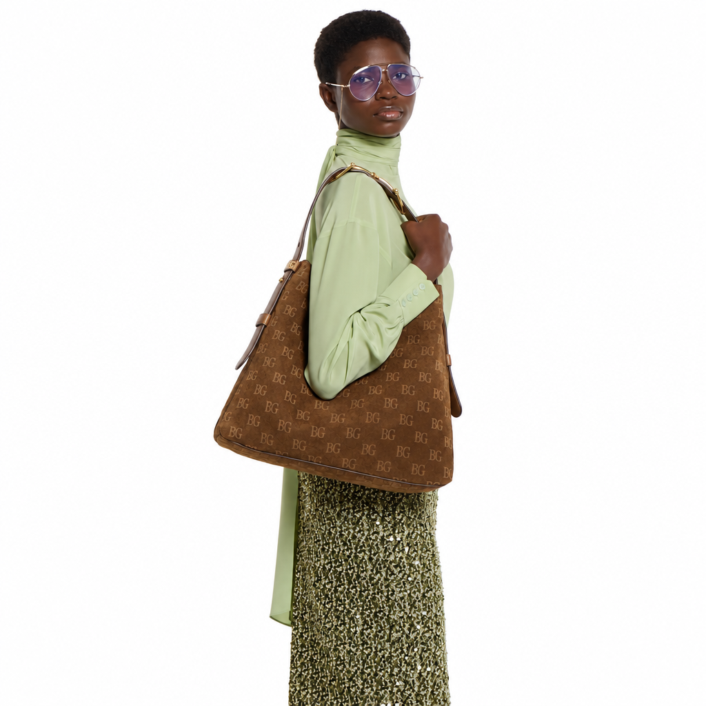 Beatrix Tote in Brown Embossed Suede