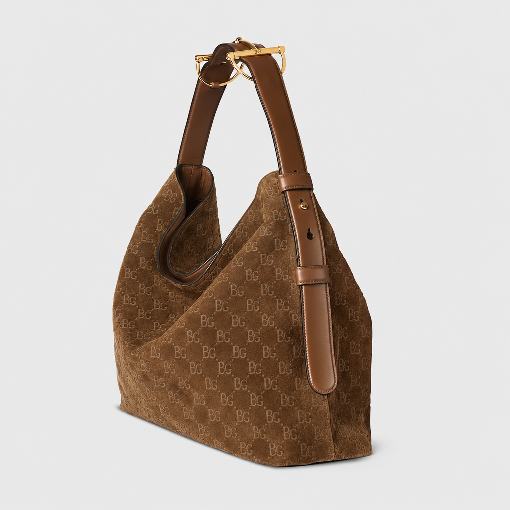 Beatrix Tote in Brown Embossed Suede