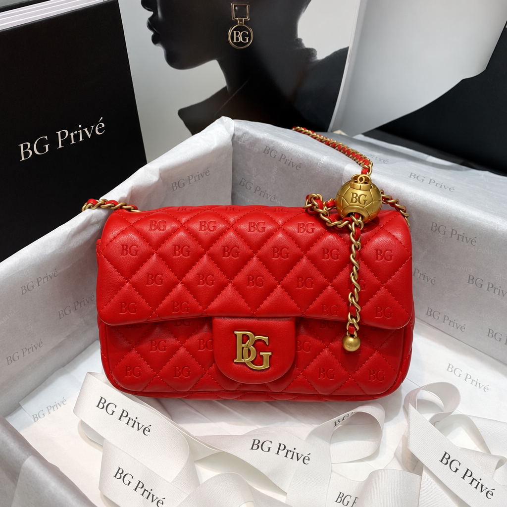 Mini Flap Bag in Red Lambskin with Adjustable -Ball Chain