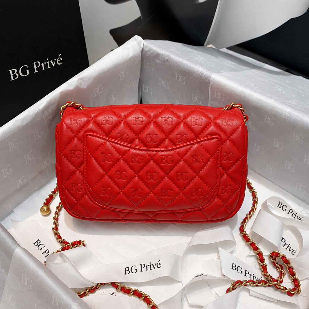 Mini Flap Bag in Red Lambskin with Adjustable -Ball Chain