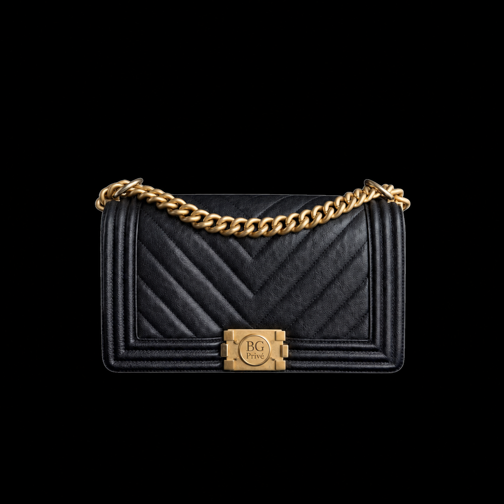 Boy Bag Medium Chevron in Black Grained Calfskin