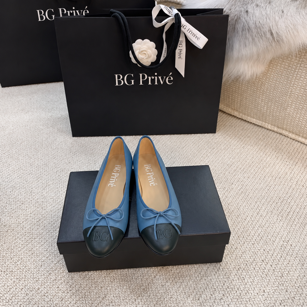Cap-Toe Ballerina Flats in Blue and Black