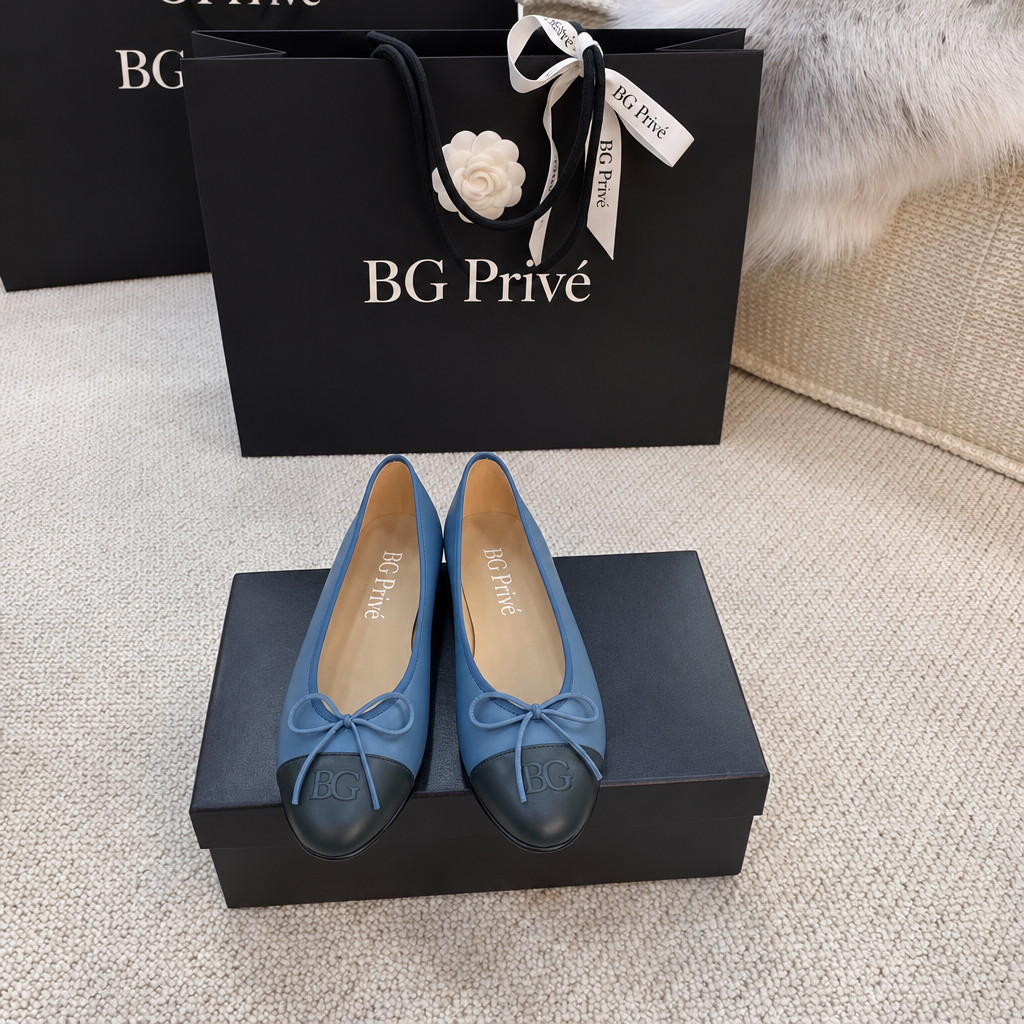 Cap-Toe Ballerina Flats in Blue and Black