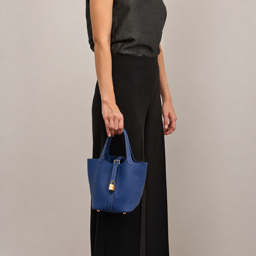 Picotin 18 Lock Bag – Deep Blue with Gold Hardware
