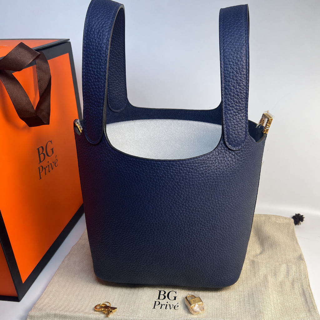 Picotin 18 Lock Bag – Deep Blue with Gold Hardware