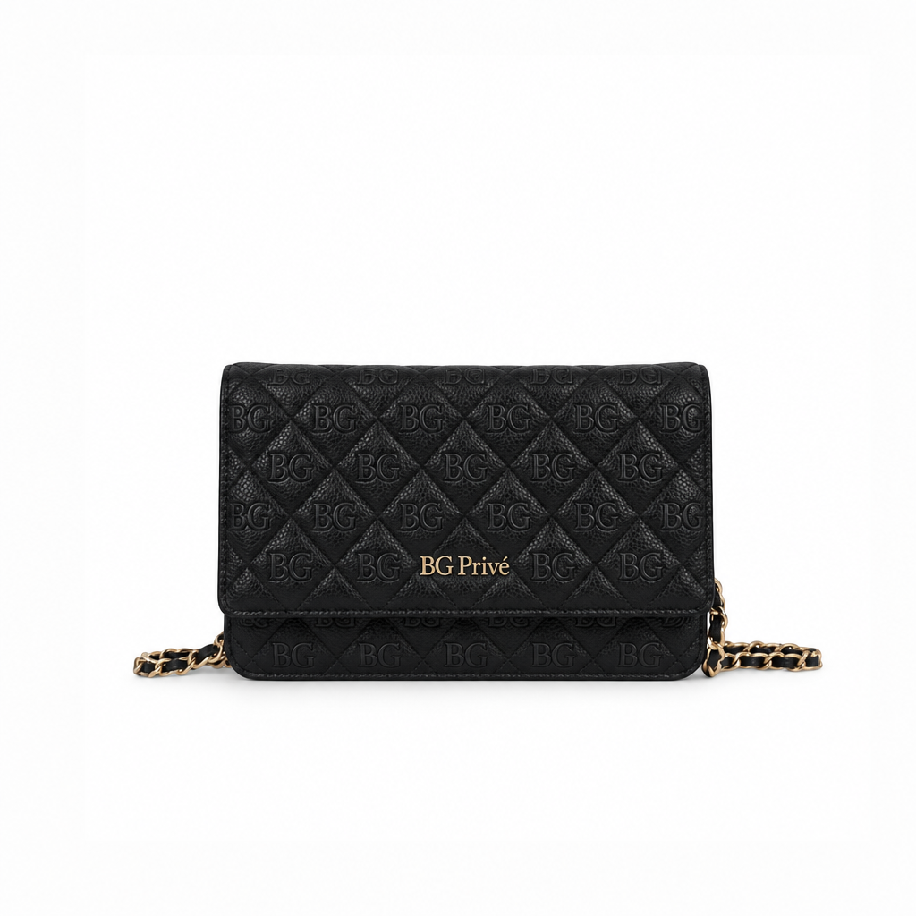 Classic Wallet on Chain in Black Grained Calfskin with Gold-Tone Hardware