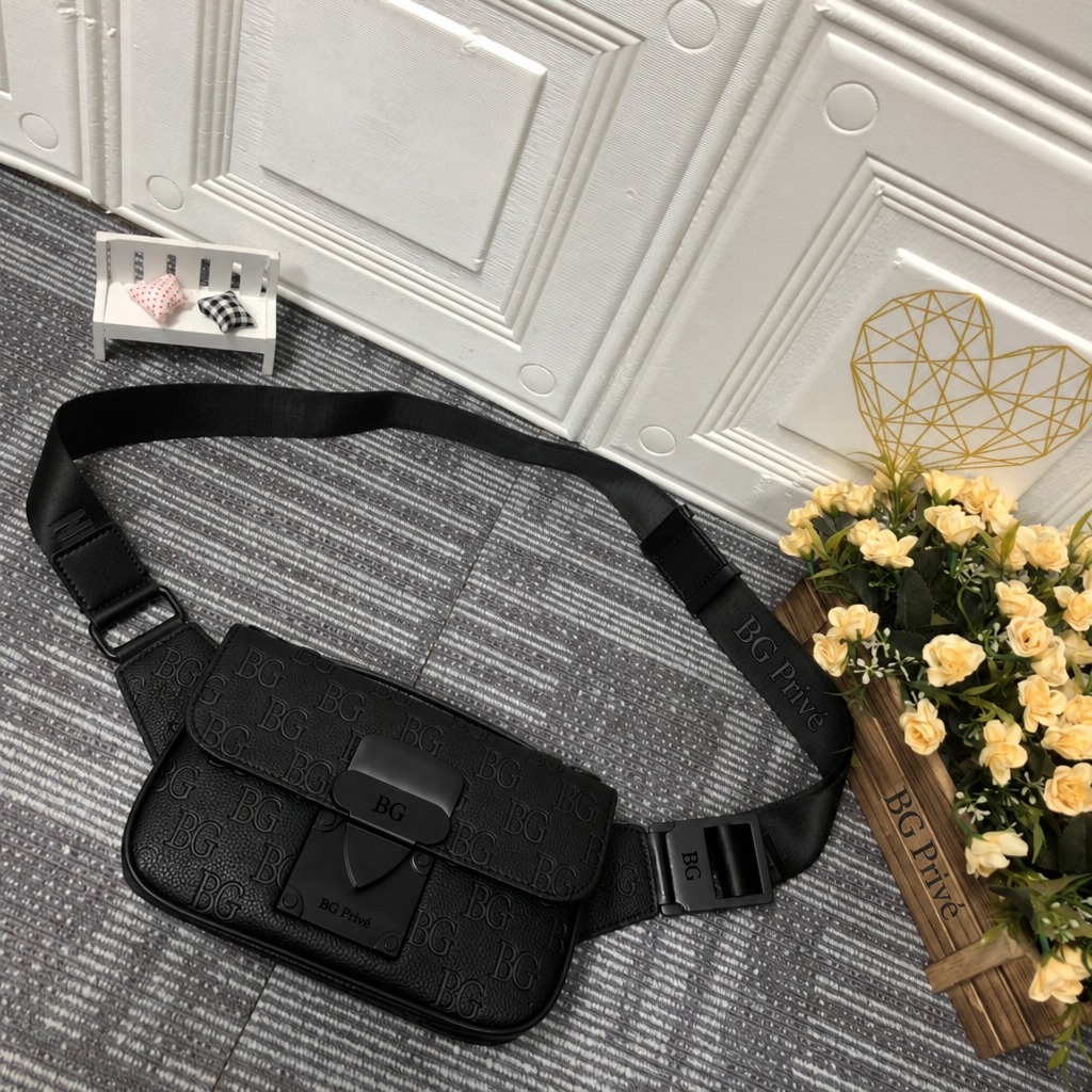 S Lock Sling Bag, Black Taurillon Leather (M58487)