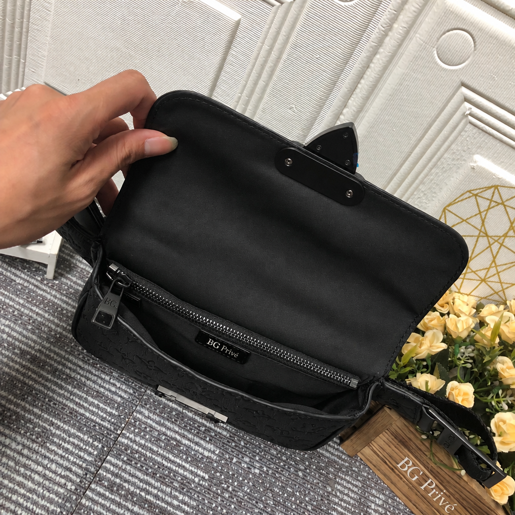 S Lock Sling Bag, Black Taurillon Leather (M58487)