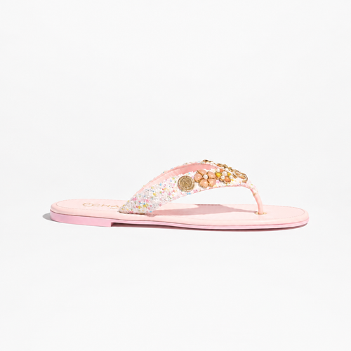 17C Pink/Silver Tweed Charm T-Strap Thong Sandals