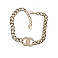 Metal Crystal Pearl Chain Link Necklace Gold
