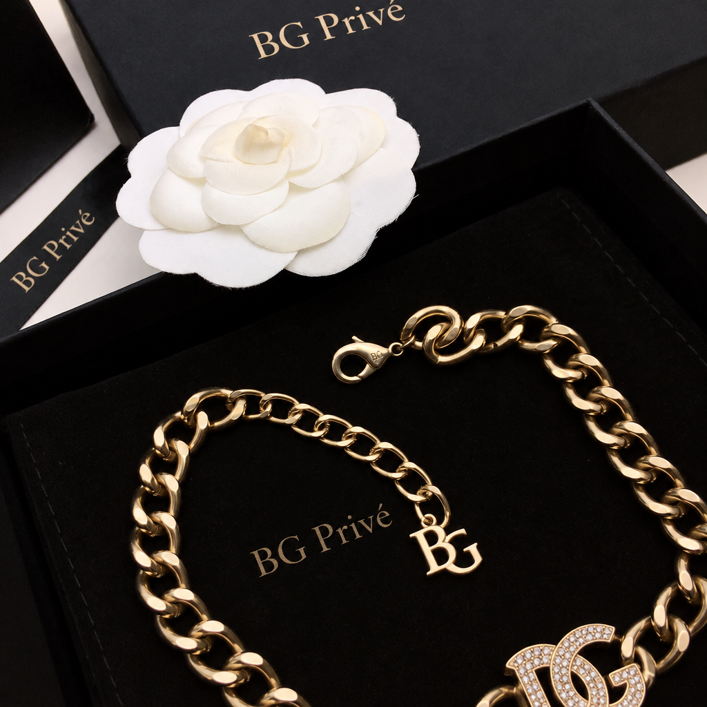 Metal Crystal Pearl Chain Link Necklace Gold