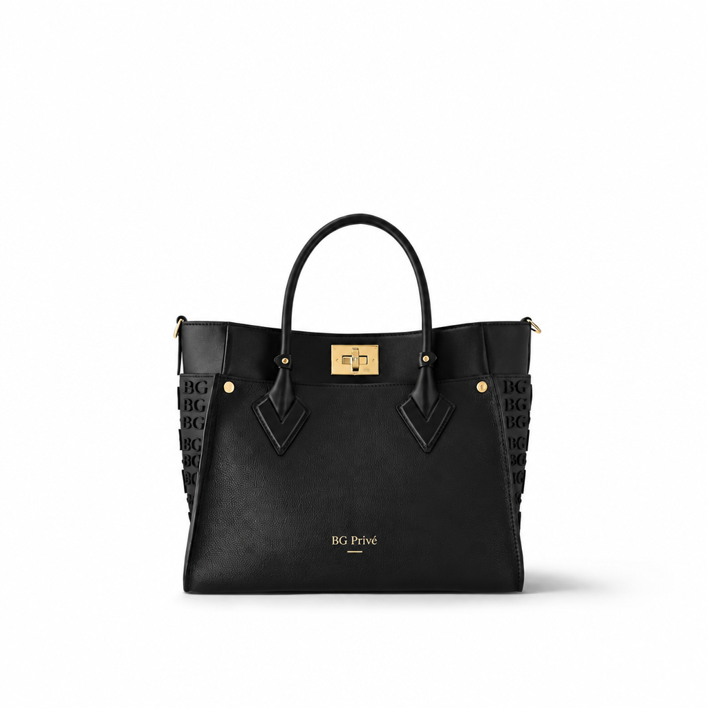 On My Side MM Black Leather Tote