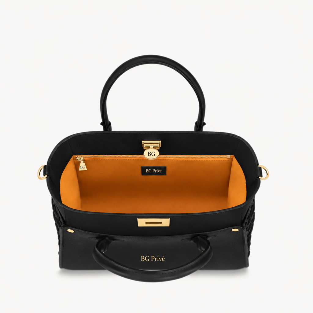 On My Side MM Black Leather Tote