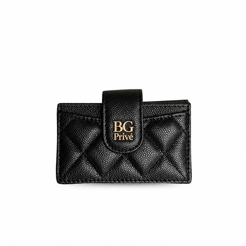 Classic Flap Card Holder in Black Quilted Grained Calfskin