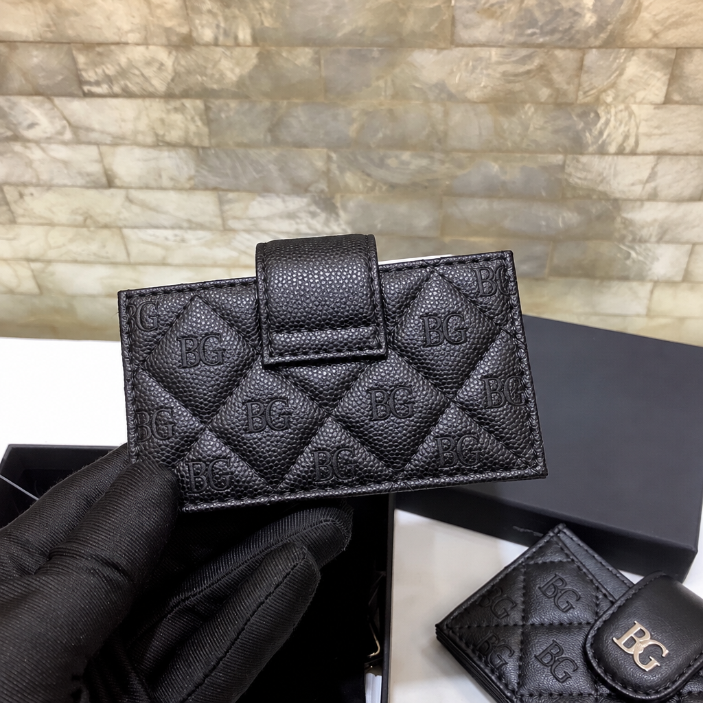 Classic Flap Card Holder in Black Quilted Grained Calfskin