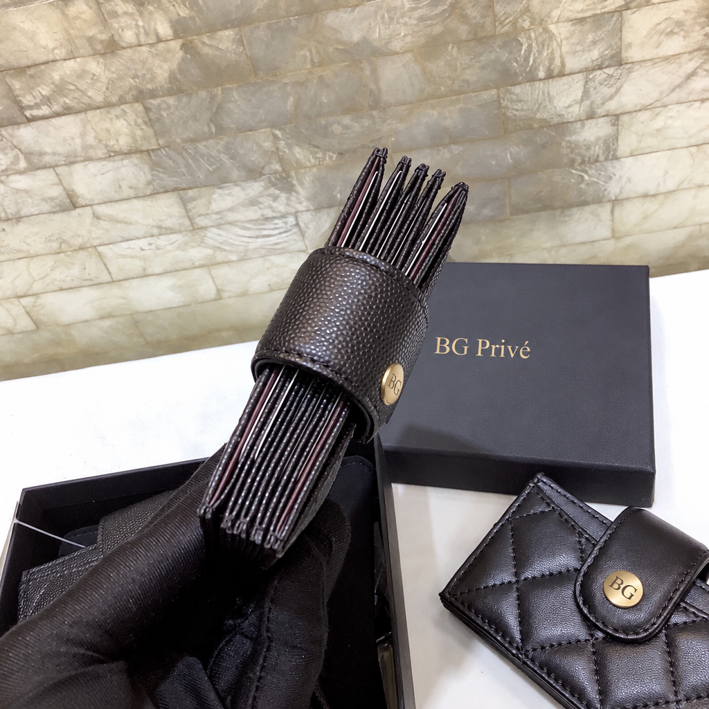 Classic Flap Card Holder in Black Quilted Grained Calfskin