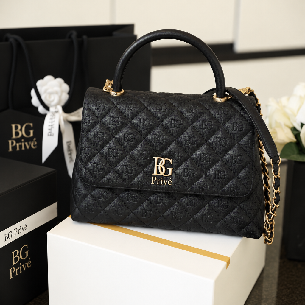 Coco Handle Large Flap Bag with Top Handle in Black