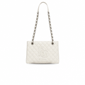 GST Grand Shopping Tote in White Caviar Leather with Silver-Tone Hardware