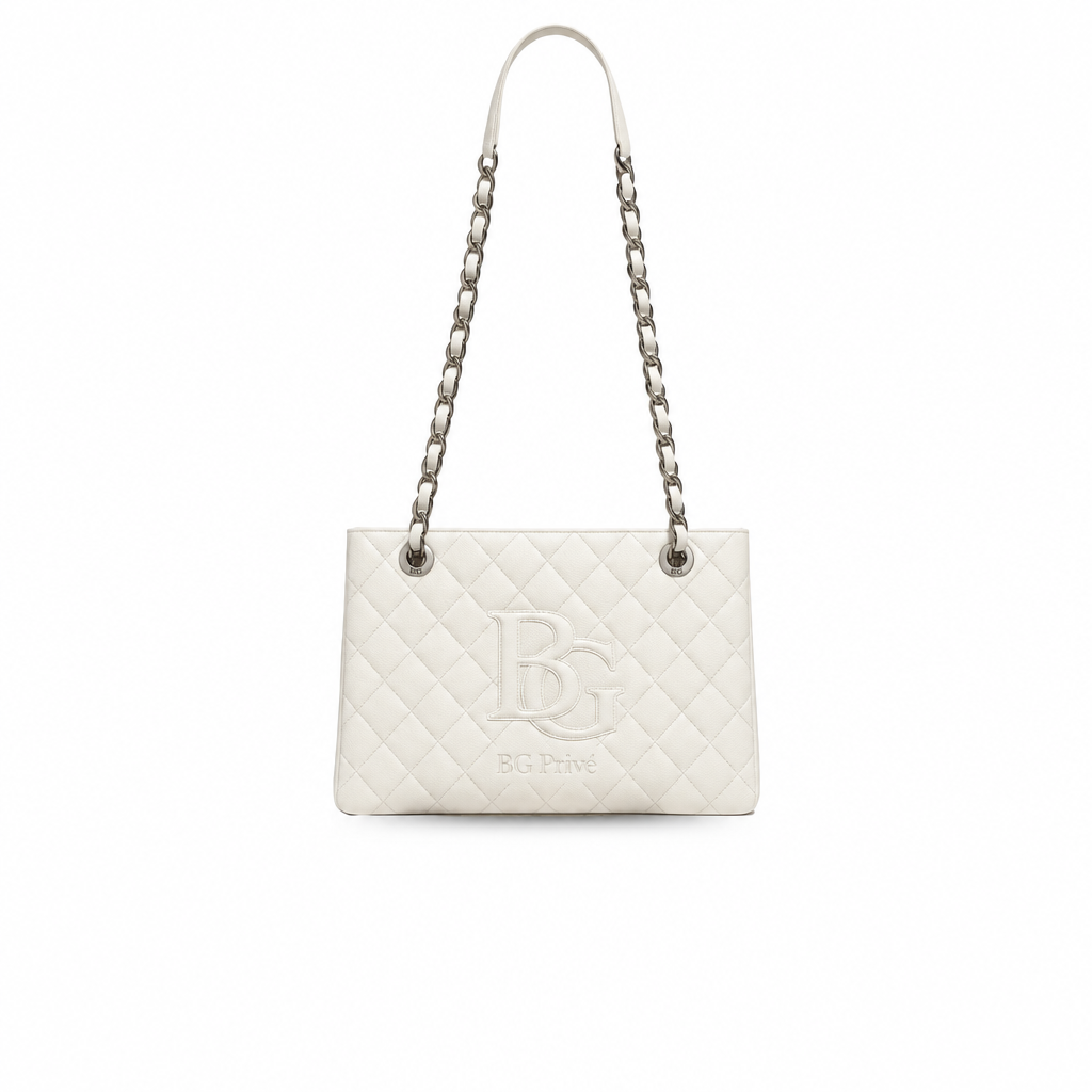 GST Grand Shopping Tote in White Caviar Leather with Silver-Tone Hardware