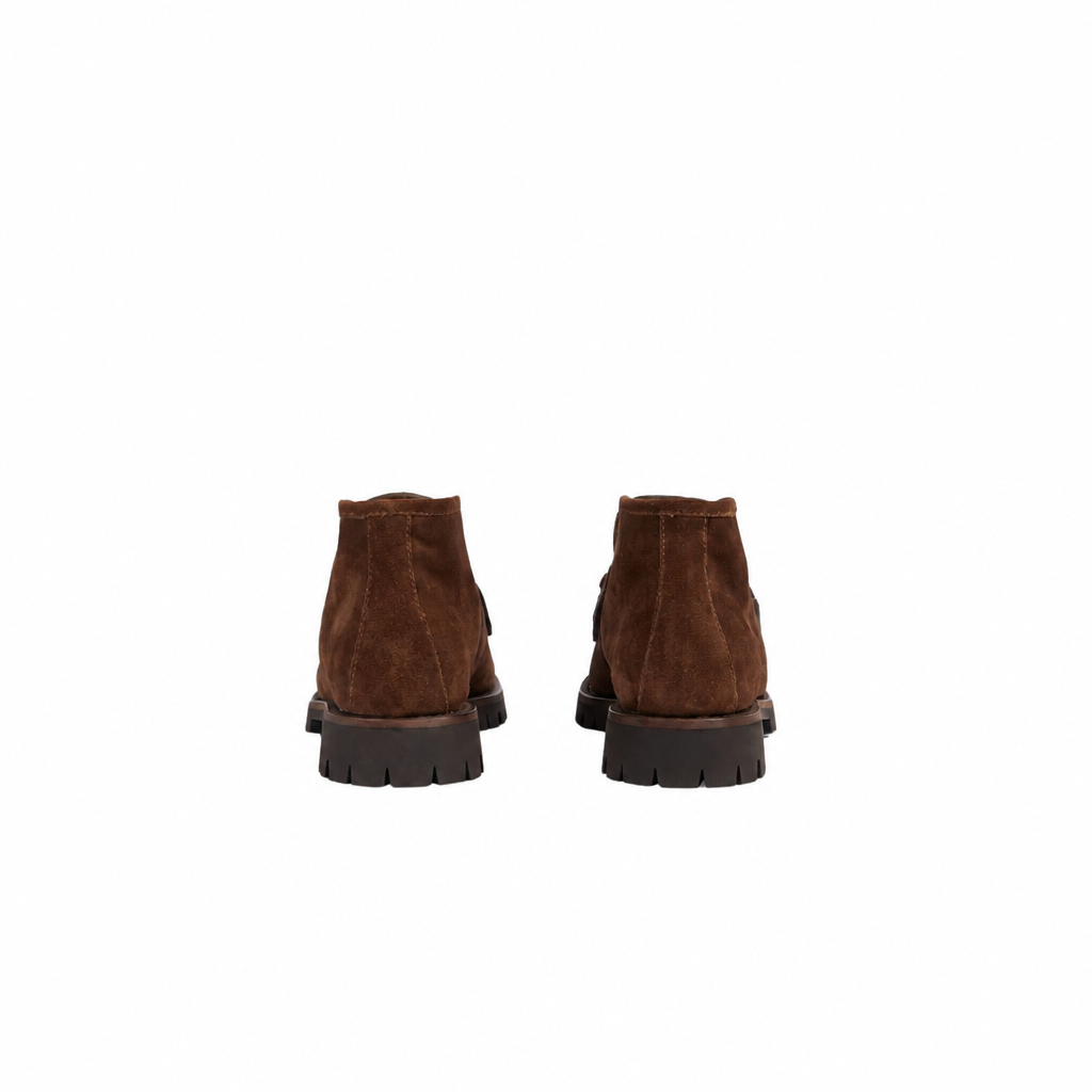 Horsebit Ankle Boots in Dark Brown Suede