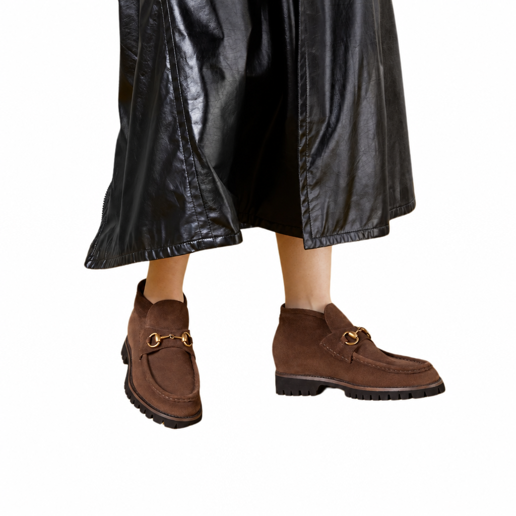 Horsebit Ankle Boots in Dark Brown Suede