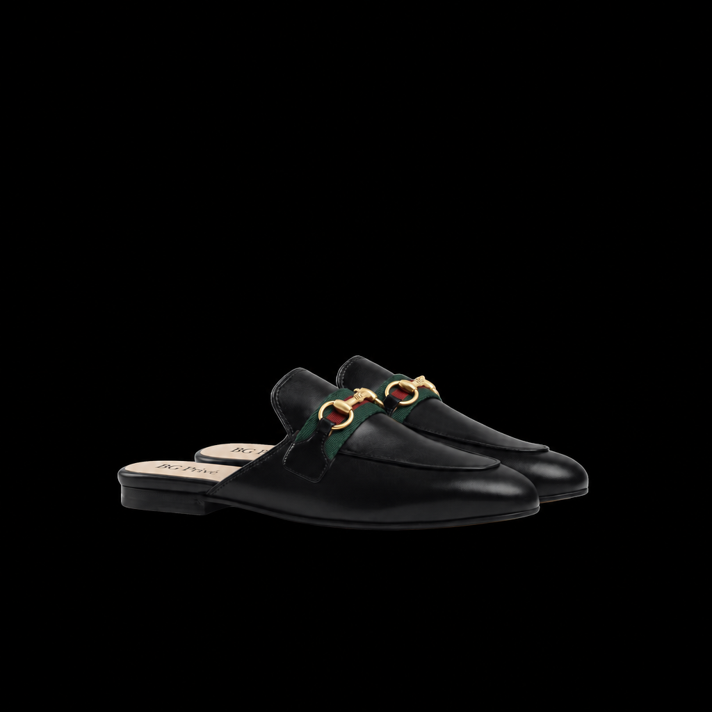 Princetown Mules in Black Leather with Web – Women's EU 36