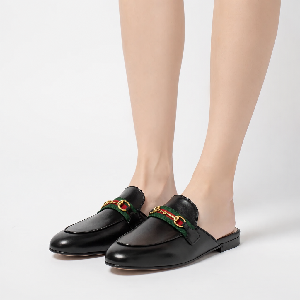 Princetown Mules in Black Leather with Web – Women's EU 36
