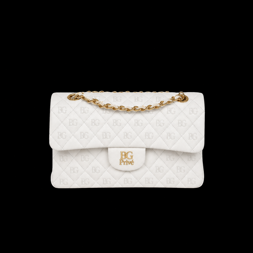 Small Classic Flap Handbag in White Grained Calfskin