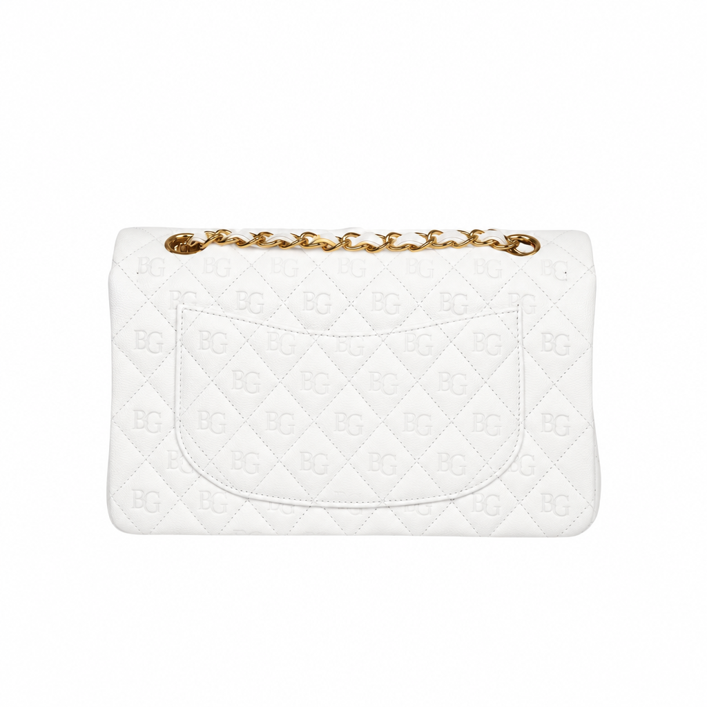 Small Classic Flap Handbag in White Grained Calfskin