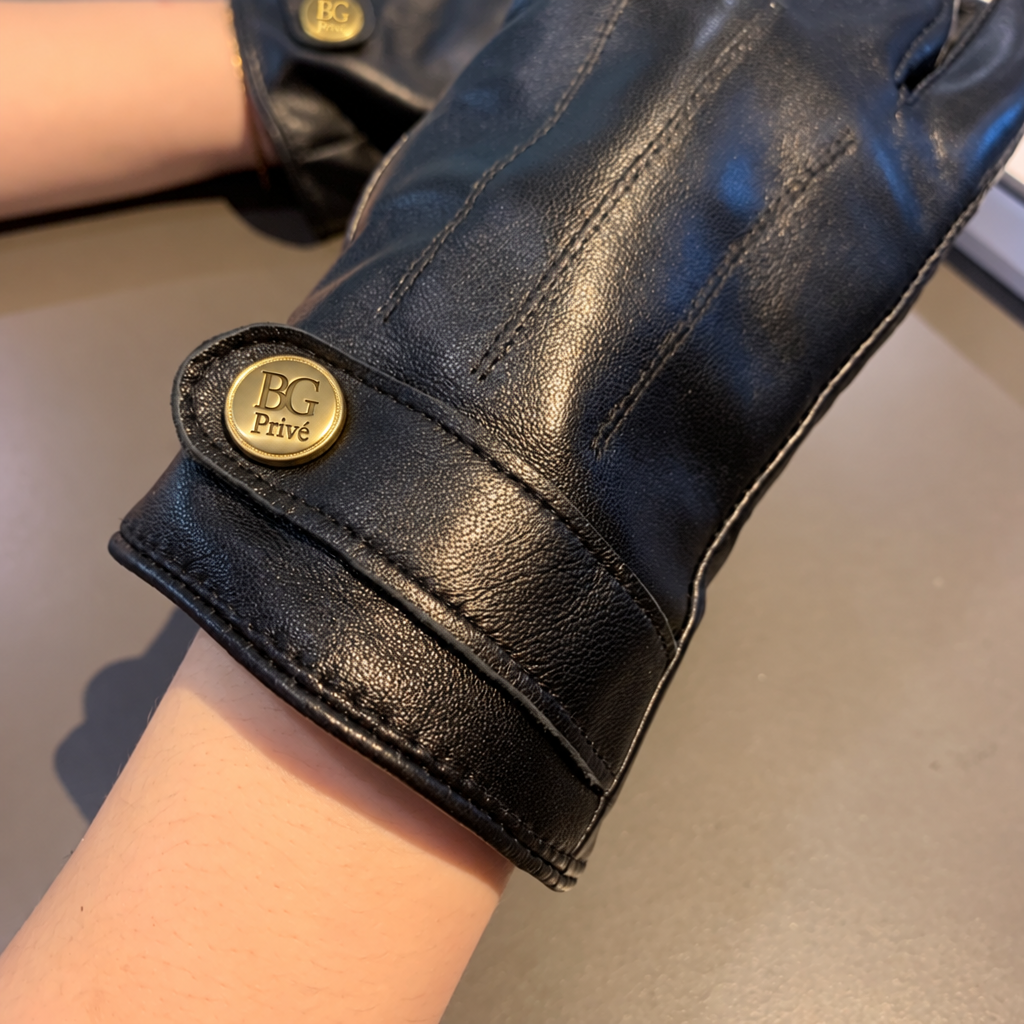 Black Full-Finger Gloves with Gold Wrist Tabs
