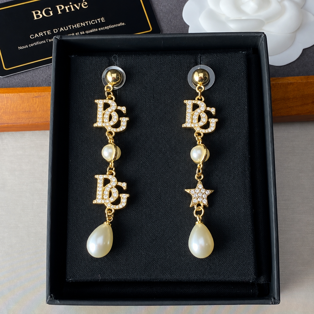 Asymmetrical , Star and Imitation-Pearl Long Drop Earrings
